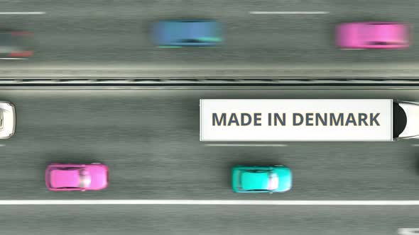 Semitrailer Trucks with MADE IN DENMARK Text