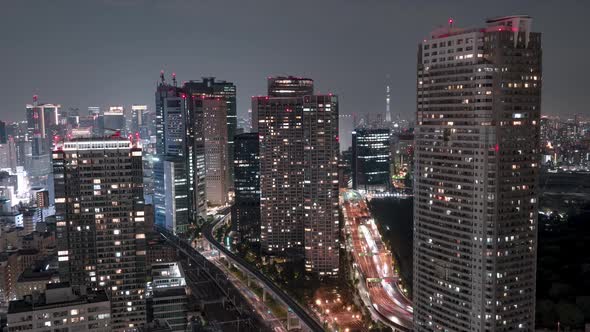 View From Seaside Top Observatory Of World Trade Center At Night In Hamamatsucho, Minato, Tokyo, Jap