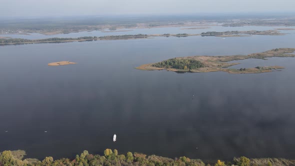 Beautiful Aerial View of the River Dnipro. Ukraine, Slow Motion