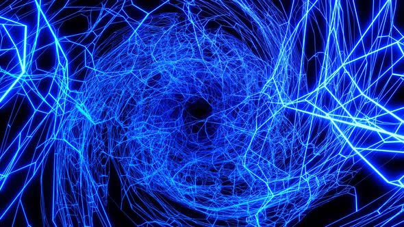 Vj Loop Fly Through 3d Space with Complex Net Structure Neon Light