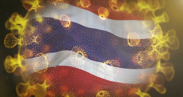 Thailand Flag With Coronavirus Microbe Centered