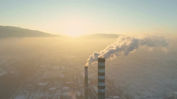 Aerial View Smoking Chimney Pipes