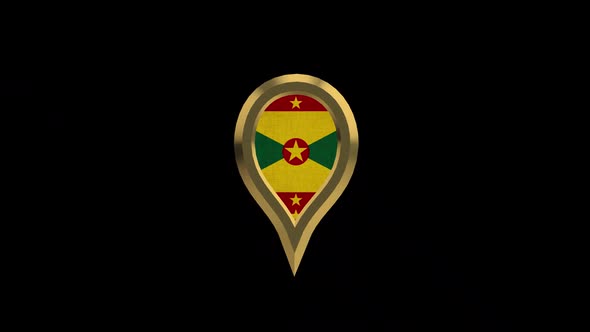 Grenada Flag 3D Rotating Location Gold Pin Icon