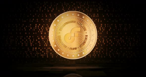 Flow altcoin cryptocurrency golden coin loop on digital background