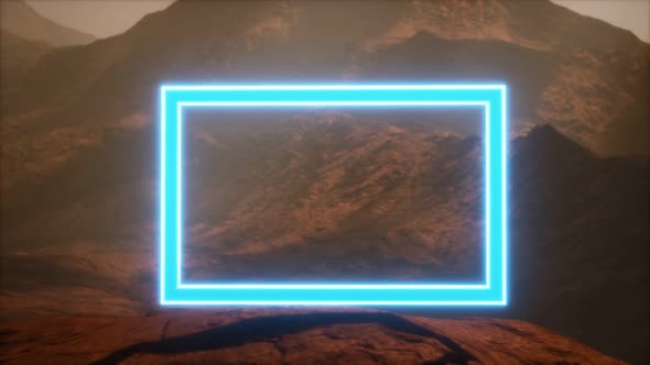 Neon Portal on Mars Planet Surface With Dust Blowing alt