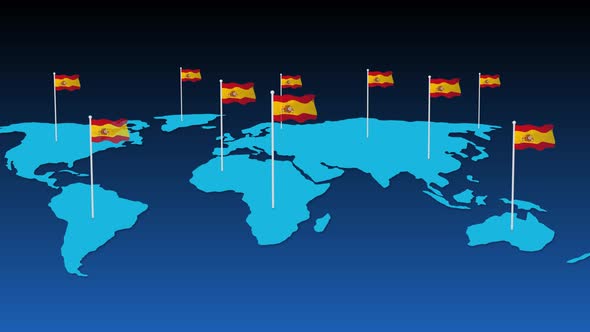 Spain National Flag Fly On Earth Map Animation
