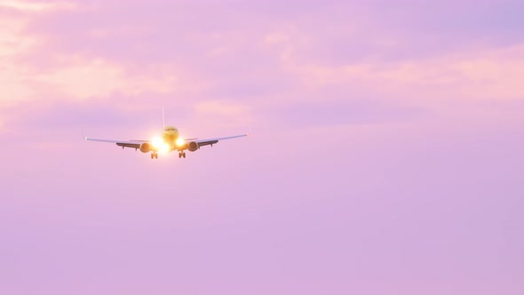 Airliner on Final Approach at Sunrise