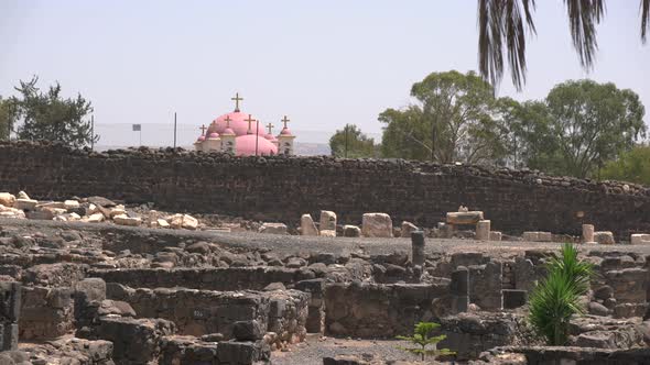 Capernaum with ruins and church alt