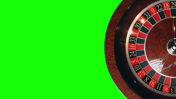 Close Up of Roulette Wheel in Motion at a Green Screen Background