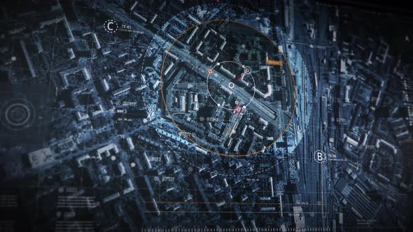 Futuristic Security System Utilize Tracking Sensors To Find Car On City Road alt