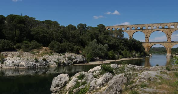 The Roman Bridge Pont du Gard and the Gardon River,Resmoulins, Gard, Occitanie,France