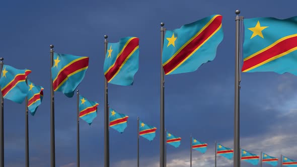 The Democratic Republic Of The Congo Flags Waving In The Wind  - 2K