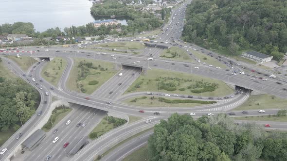 Kyiv. Ukraine: Road Junction. Aerial View, Flat, Gray