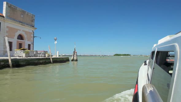 Water Bus Exiting Grand Canal, Heading for Venetian Lagoon Islands, Tourist Trip