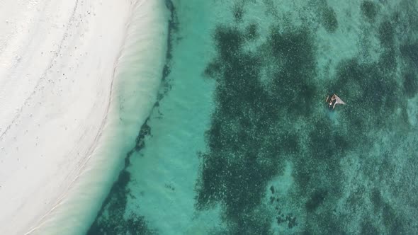 Vertical Video Boats in the Ocean Near the Coast of Zanzibar Tanzania Aerial View