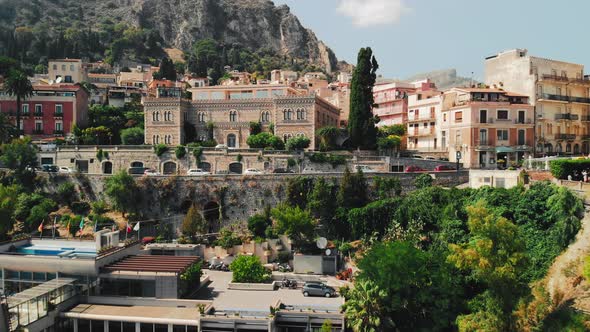 Taormina, SICILY, Italy - August 2019: Beautiful Mountain Town Located on the Rocky Mountains. In
