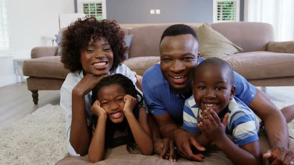 Happy family in living room