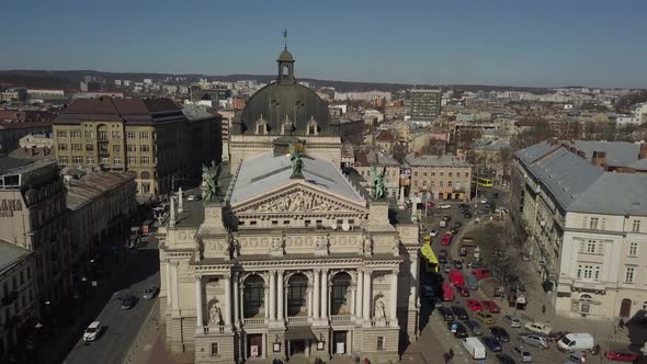 Opera and Ballet Theatre and View of the Historic Center of Lviv, Ukraine