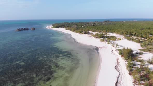 Aerial View Tropical Coastline Exotic Hotels and Palm Trees By Ocean Zanzibar