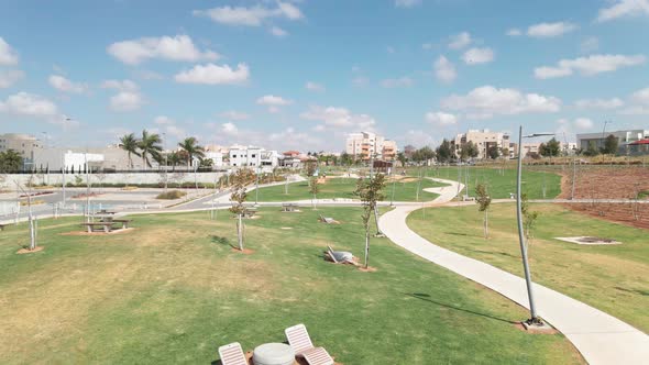 playground in the morning at southern district city in israel named by netivot