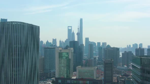 Shanghai City. Urban Lujiazui Cityscape at Sunny Day. China. Aerial View