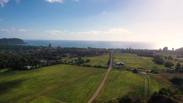 Flying Towards the City of Jaco and Pacific Ocean in Costa Rica