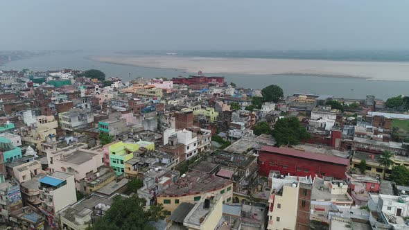 City of Varanasi (Benares) in Uttar Pradesh in India seen from the sky