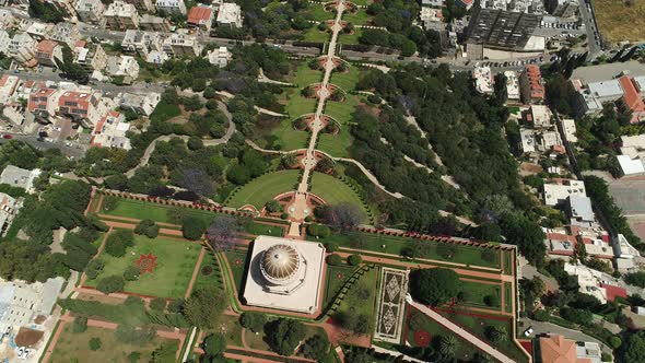 Aerial of the Shrine of the Bab and the Baha'i Gardens