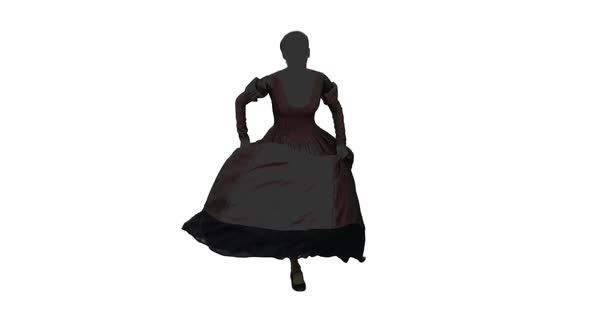 Silhouette of Young Woman in Long Dress Running Away