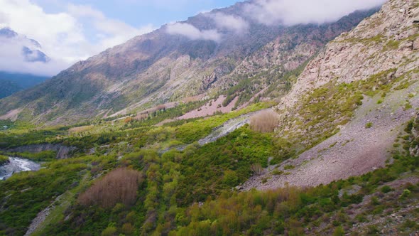 Beautiful Aerial View of Dariali Gorge and the Caucasus Mountains Georgia