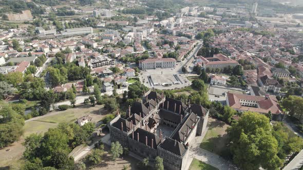 Flyover Palace of the Dukes of Braganza towards Downtown Square, Guimaraes