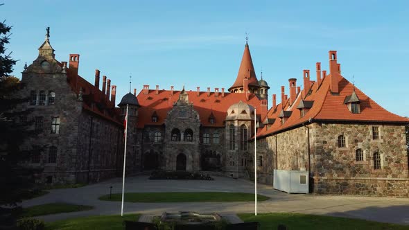 Cesvaine Medieval Castle in Latvia  Old Manor House  From Above Top View.