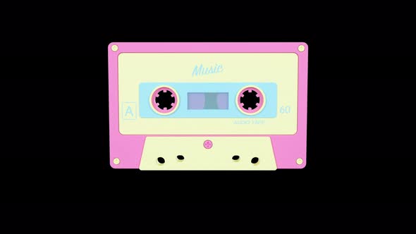 Audio cassette with music, alpha channel looped alt