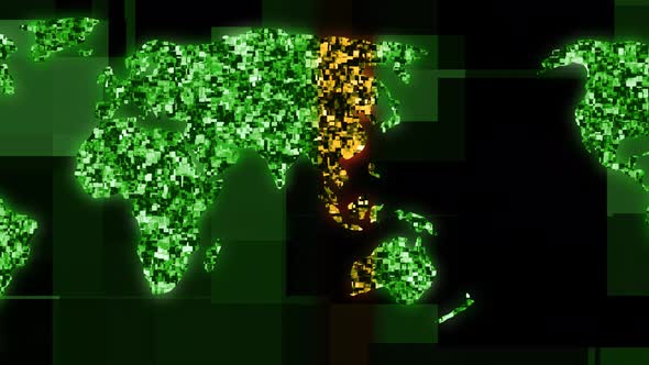 Green Glowing Scanning Technology Earth Map