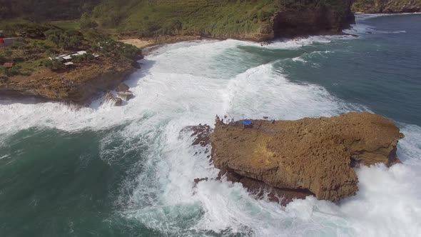 Aerial view of cable car between rock formation, Jogjakarta, Indonesia