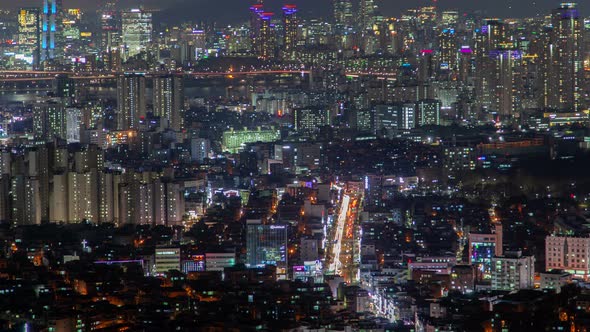 Timelapse Seoul Overpass Road with Coloured Illumination