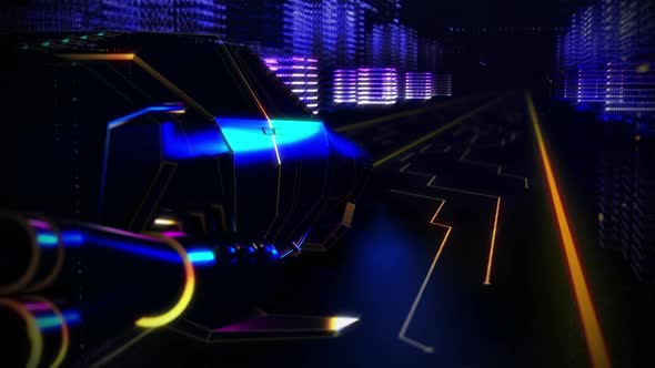 Future futuristic car Passing Through a Digital World in Virtual reality system alt