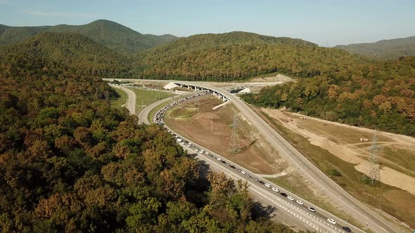 Autumn Aerial Image of Transport Junction Traffic Cross Road Junction Day View From Above