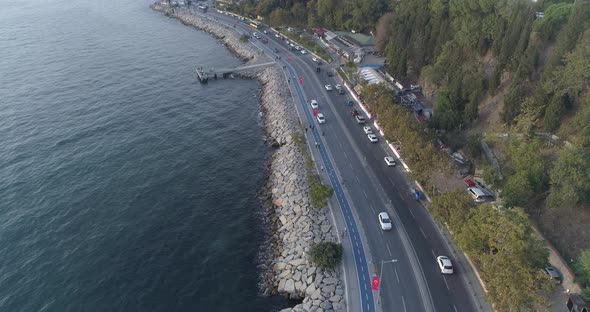 Üsküdar harem coastal road with drone view