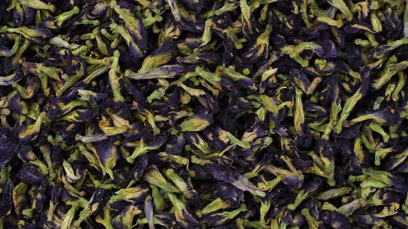 Dried blue butterfly pea flowers top view. superfoods