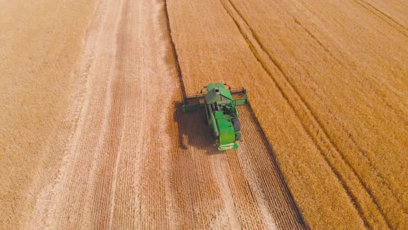  Impressive Flight Over a Working Combine Harvesting Tons of Ripe Barley