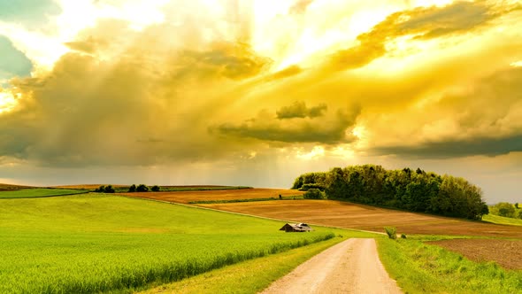 Time-lapse of a stormy sky over a Bavarian landscape