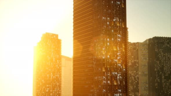 Sunset Aerial Shot of Skyscrapers of Business Centre alt