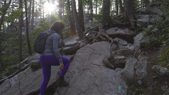 Adventurous Girl Hiking on Top of a Peak