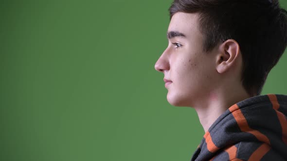 Young Handsome Iranian Teenage Boy Against Green Background