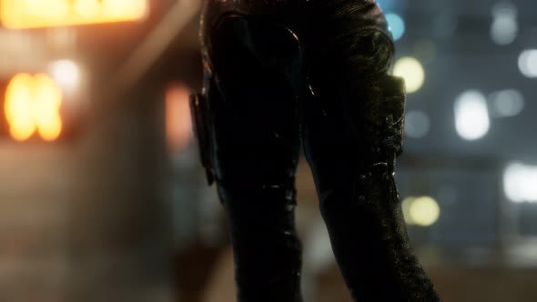 Futuristic Cyberpunk Style Young Woman with Neon Bokeh Lights alt