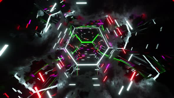 Vj Loop Sci Fi Hexagonal Neon Tunnel 4K ProRes