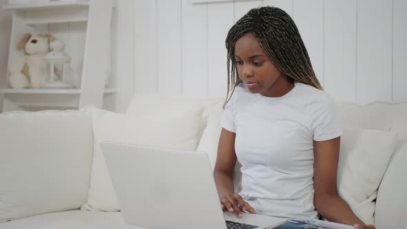 Distance Education. Teen African Girl Student Study Online with Internet Teacher Talk By Webcam
