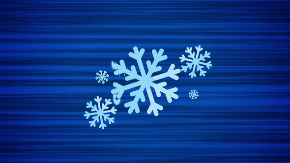 Flying flake of snow on blue background. Looped animation of snowflake throw. Moving snowflake