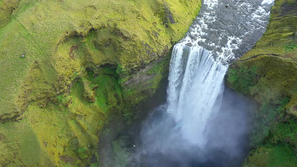 Skogafoss waterfall, Iceland aerial view